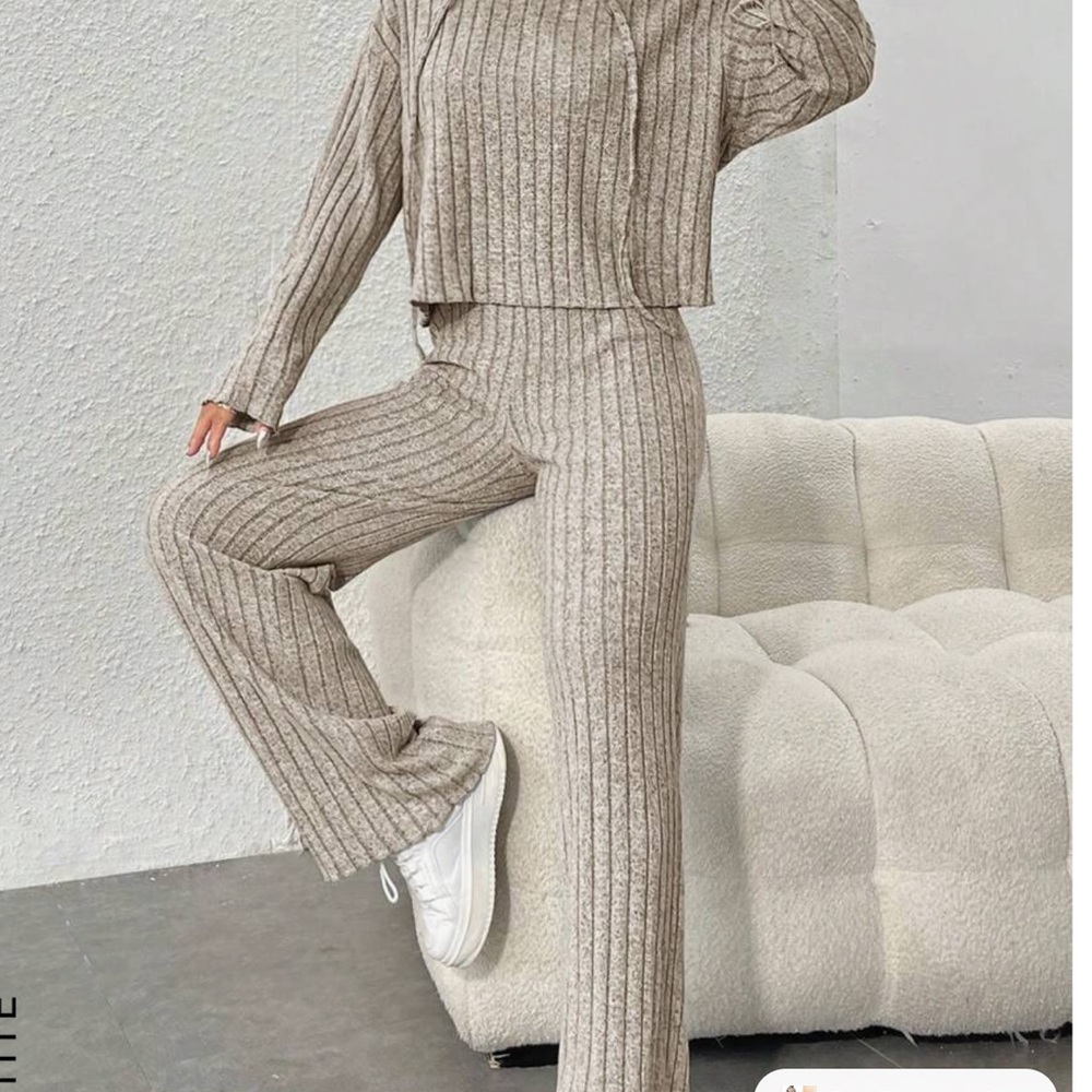 Women's Ribbed Knit Set in Beige